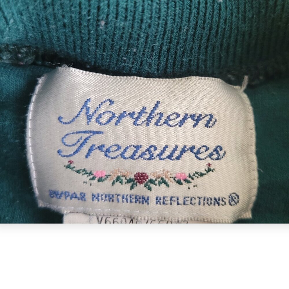 Vintage Northern Treasures Green Cat Graphic Collared Sweatshirt size S small - Picture 7 of 11